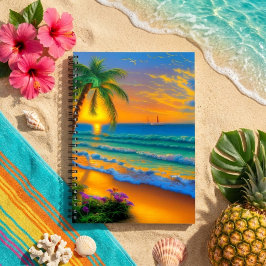 Tropisch strand, oceaan zonsondergang notitieboek