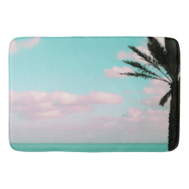 Tropisch strand, oceaanUitzicht, roze wolken, palm Badmat