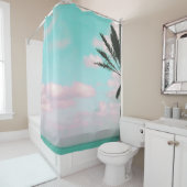 Tropisch strand, oceaanUitzicht, roze wolken, palm Douchegordijn (In situ)