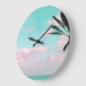 Tropisch strand, oceaanUitzicht, roze wolken, palm Grote Klok (Hoek)