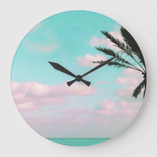 Tropisch strand, oceaanUitzicht, roze wolken, palm Grote Klok