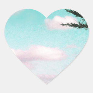 Tropisch strand, oceaanUitzicht, roze wolken, palm Hart Sticker