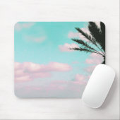 Tropisch strand, oceaanUitzicht, roze wolken, palm Muismat (Met muis)