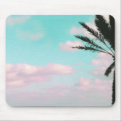 Tropisch strand, oceaanUitzicht, roze wolken, palm Muismat (Voorkant)