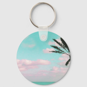 Tropisch strand, oceaanUitzicht, roze wolken, palm Sleutelhanger