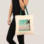 Tropisch strand, oceaanUitzicht, roze wolken, palm Tote Bag (Voorkant (product))