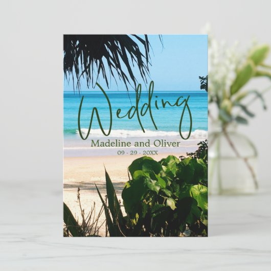 Tropisch strand Ocean Blue Destination Wedding Kaart (Staand voorkant)