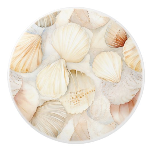 Tropisch strand Ocean Cream Peach Sea Shells Keramische Knop (Voorkant)