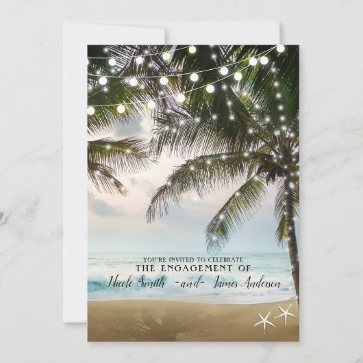 Tropisch strand Ocean Palm Lights Verloving Kaart (Voorkant)