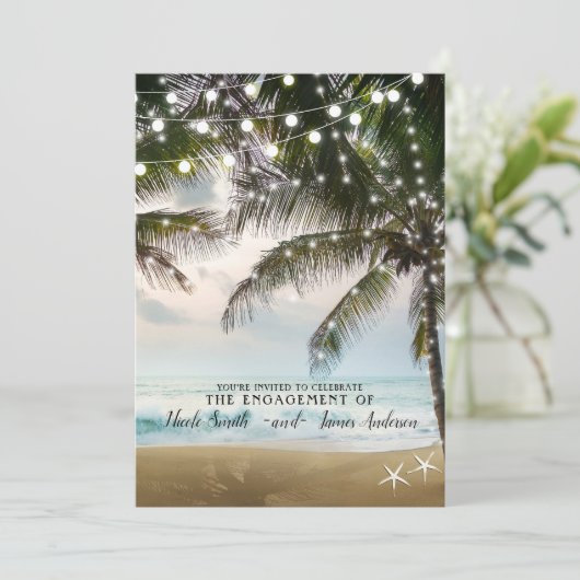 Tropisch strand Ocean Palm Lights Verloving Kaart (Staand voorkant)