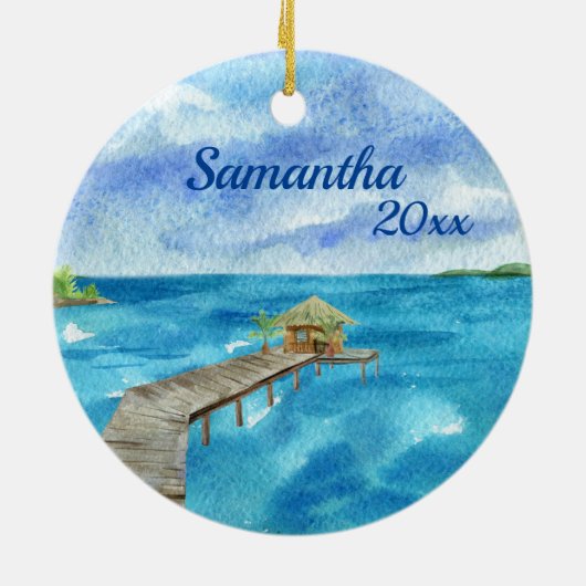 Tropisch strand Ocean Seascape - Gepersonaliseerd Keramisch Ornament (Achterkant)