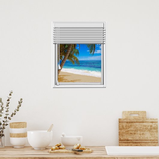 Tropisch strand Ocean Uitzicht Fake Window met Bli Poster (Keuken)