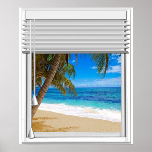Tropisch strand Ocean Uitzicht Fake Window met Bli Poster (Voorkant)