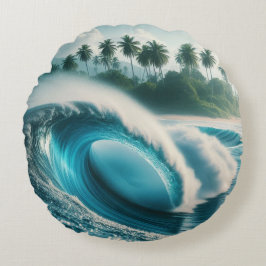 Tropisch strand Ocean Wave Crescendo Palmbomen Rond Kussen