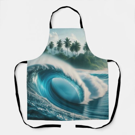 Tropisch strand Ocean Wave Crescendo Palmbomen Schort (Voorkant)