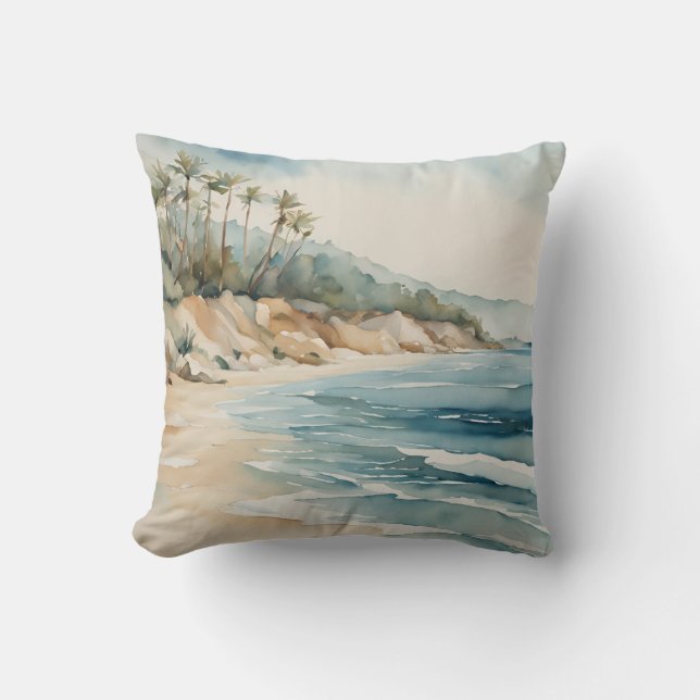 Tropisch strand Ocean Waves Blue Beige Coastal Kussen (Voorkant)