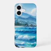 Tropisch strand Ocean Waves Blue iPhone 16 Hoesje (Achterkant)