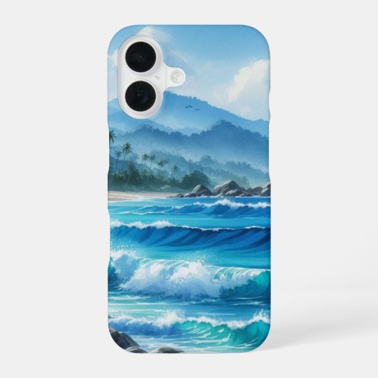 Tropisch strand Ocean Waves Blue iPhone 16 Hoesje (Achterkant)
