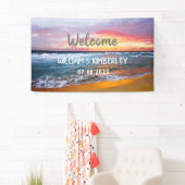 Tropisch strand Ocean Waves Sunset Elegant Wedding Spandoek (Insitu)