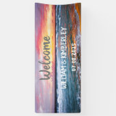Tropisch strand Ocean Waves Sunset Elegant Wedding Spandoek (Verticaal)