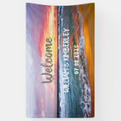 Tropisch strand Ocean Waves Sunset Elegant Wedding Spandoek (Verticaal)
