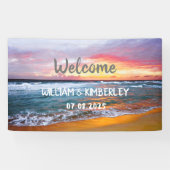 Tropisch strand Ocean Waves Sunset Elegant Wedding Spandoek (Horizontaal)