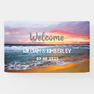 Tropisch strand Ocean Waves Sunset Elegant Wedding Spandoek