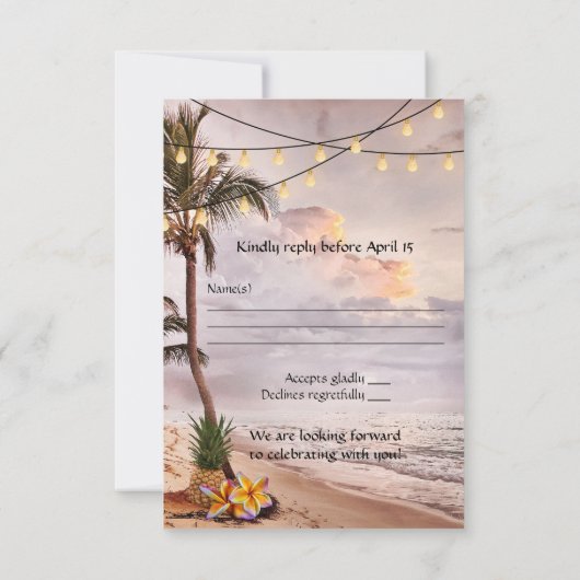 Tropisch strand of bestemming bruiloft RSVP kaart (Achterkant)
