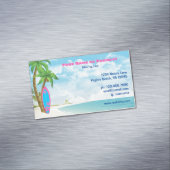 Tropisch strand op het surfbord en de palmbomen magnetisch visitekaartje (Voorbeeld)