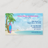 Tropisch strand op het surfbord en de palmbomen visitekaartje (Voorkant)