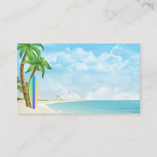 Tropisch strand op het surfbord en de palmbomen visitekaartje (Achterkant)