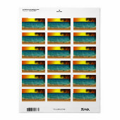 Tropisch strand op zonsondergang etiket (Full Sheet)