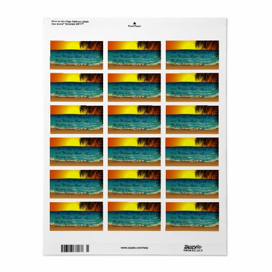 Tropisch strand op zonsondergang etiket (Full Sheet)