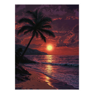 Tropisch strand op zonsondergang perfect poster