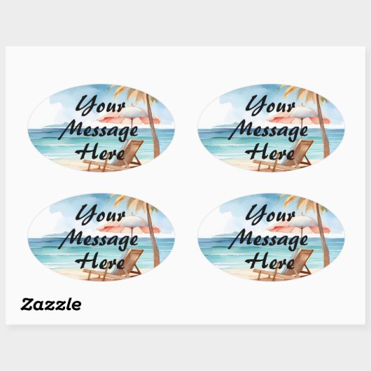 Tropisch strand ovale sticker (Vel)