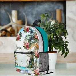 Tropisch strand palm bloem | Monogram Bedrukte Rugzak