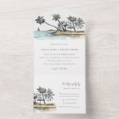 Tropisch strand palm Boom Waterverf bruiloft All In One Uitnodiging (Binnen)