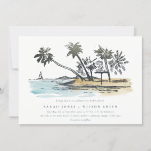 Tropisch strand palm Boom Waterverf bruiloft Kaart