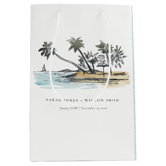 Tropisch strand palm Boom Waterverf bruiloft Medium Cadeauzakje (Voorkant)