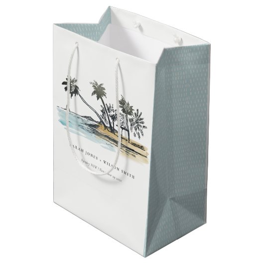 Tropisch strand palm Boom Waterverf bruiloft Medium Cadeauzakje (Achterkant Gekanteld)