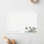 Tropisch strand palm Boom Waterverf bruiloft Notitiekaartje (Voorkant / Achterkant in situ)