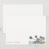 Tropisch strand palm Boom Waterverf bruiloft Notitiekaartje (Voorkant / Achterkant)