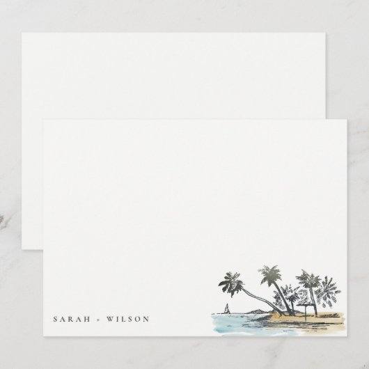 Tropisch strand palm Boom Waterverf bruiloft Notitiekaartje (Voorkant / Achterkant)