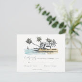Tropisch strand palm Boom Waterverf bruiloft RSVP Kaartje (Staand voorkant)