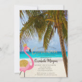 Tropisch strand, palm, Flamingo Quinceañera Kaart (Voorkant)