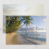 Tropisch Strand,Palm,Kerstverlichting Bewaar De D Save The Date (Voorkant / Achterkant)