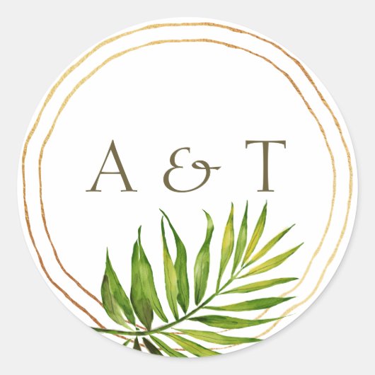 Tropisch strand | Palm Leaf Gold Rings Ronde Sticker (Voorkant)