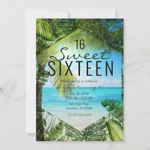 Tropisch strand Palm Leaves Summer Island Sweet 16 Kaart