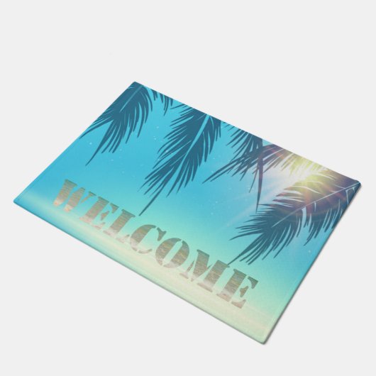 Tropisch strand, Palm Leaves Welcome Deurmat (Schuin)