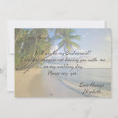 Tropisch strand, palm, lichtjes bruidsmeisje kaart (Achterkant)